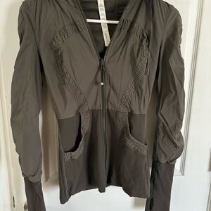 Utility Jacket in Dark Olive Green with Zip-Up Front and Hood